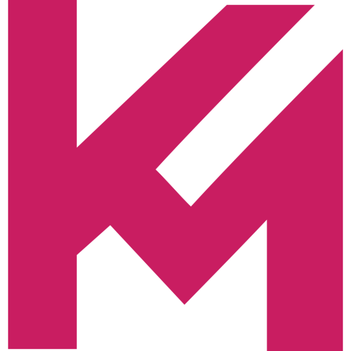Logo with letters K and M in dark pink color